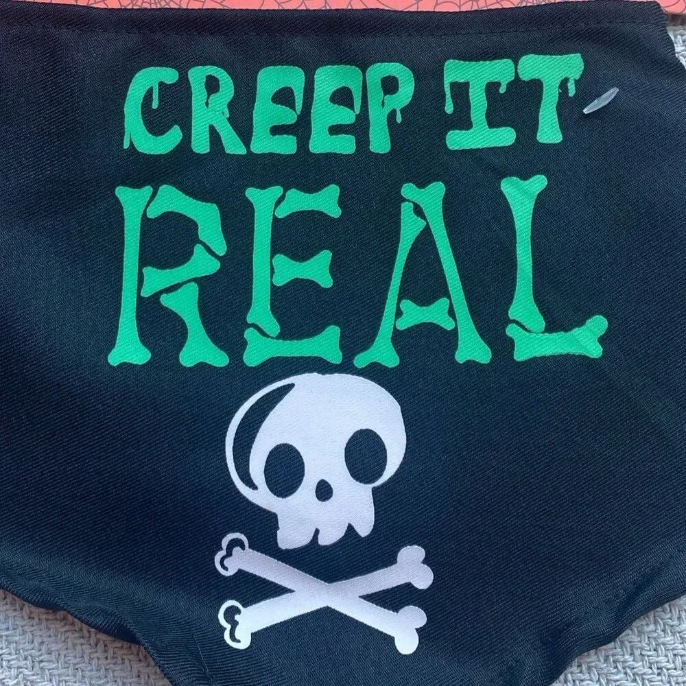Creep it Real Dog Matching Collar Bandana Set NWT L/XL Black Skull Gift